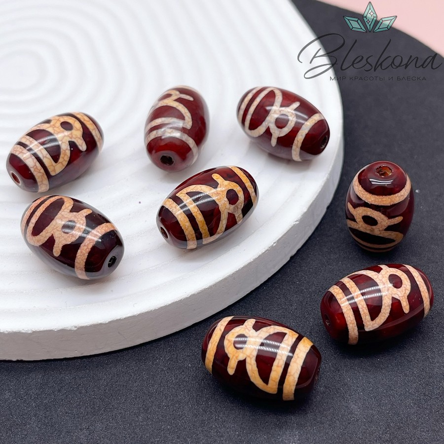 Бусина Дзи Кубера бордовый бочонок 22*14 мм