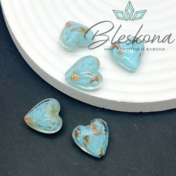 17*16,5 мм Бусина сердце голубое с золотом