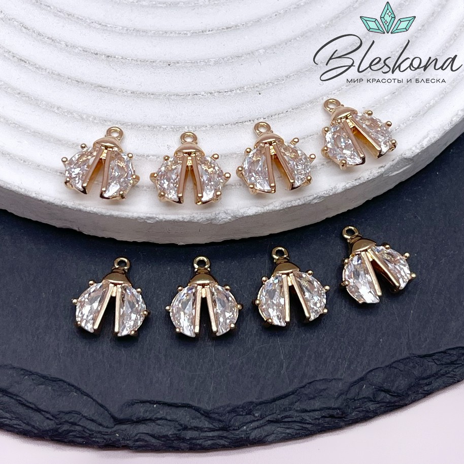 13,2*11,8 мм Цвет золото, Подвеска Божья коровка цирконы 