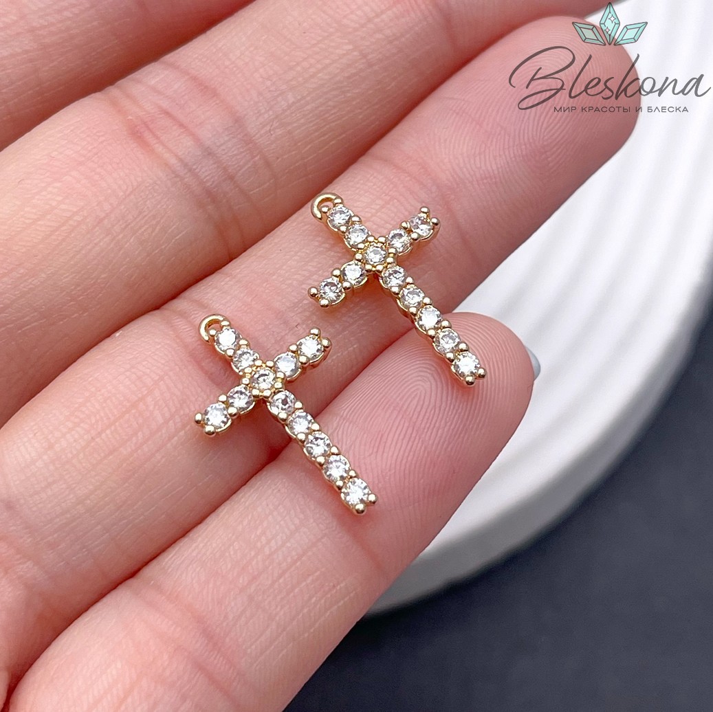 21*12,5мм, Подвеска Крест  цирконы,цвет золото
