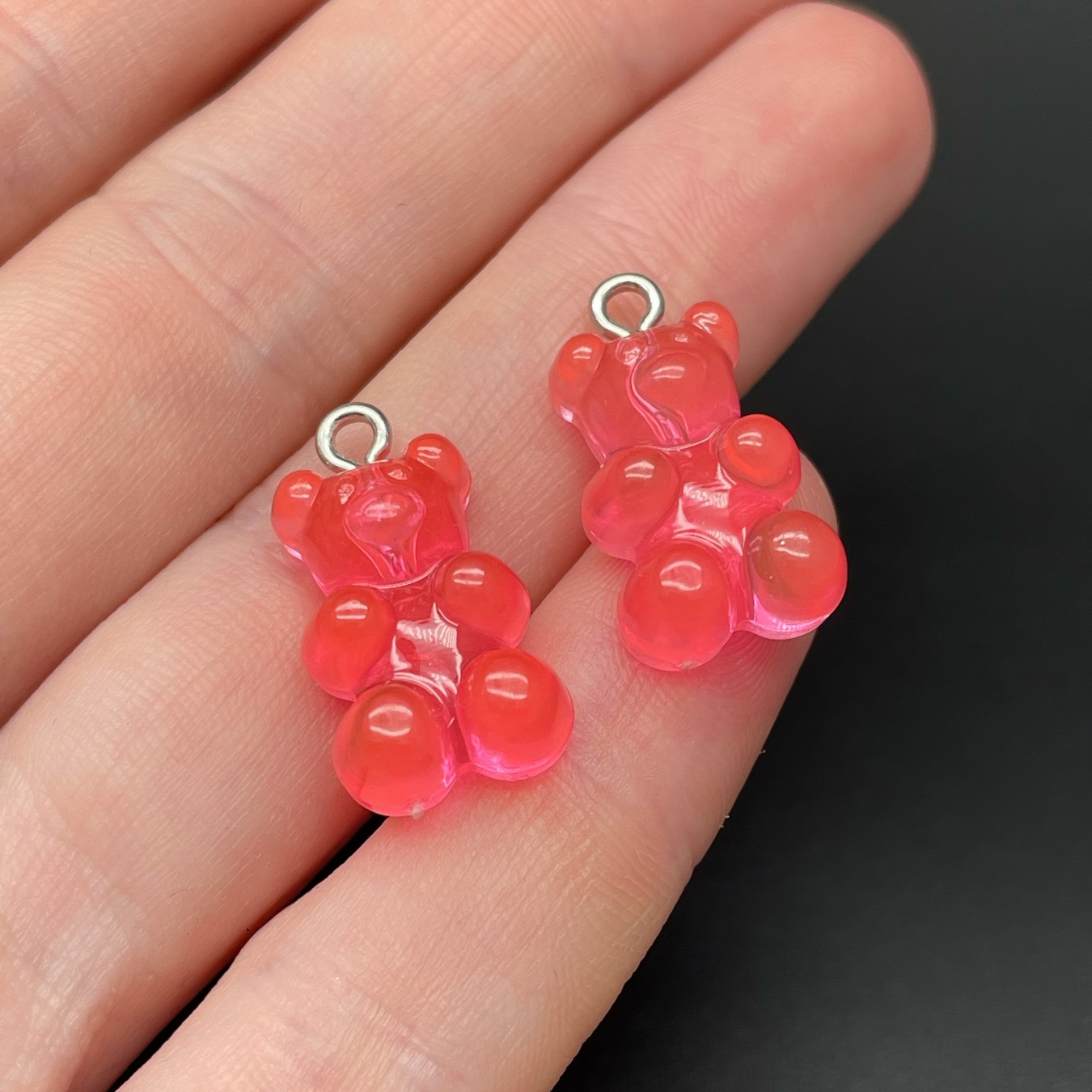 12*21,5мм, Цвет серебро, Подвеска Мишка ярко-розовый прозрачный №1