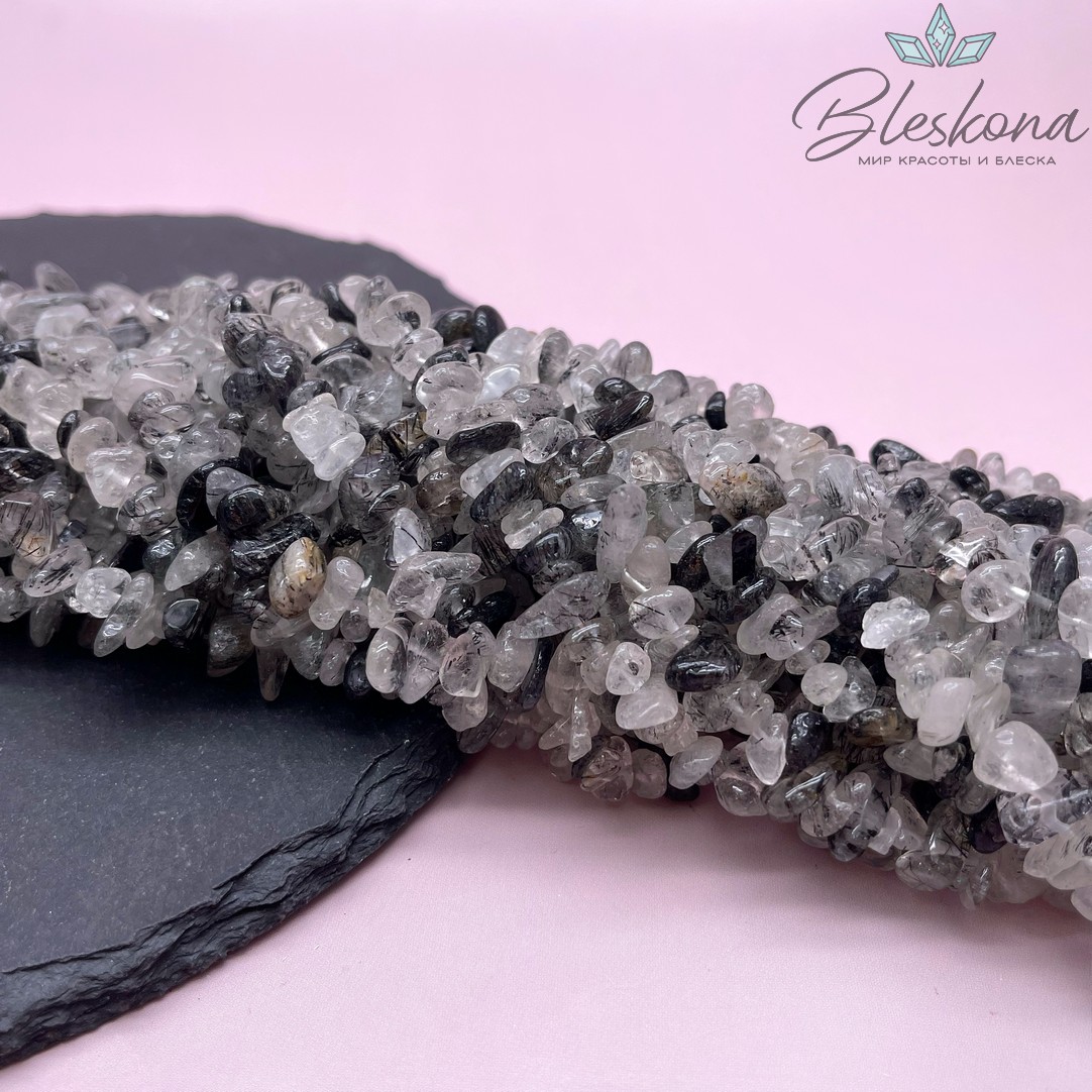 Крошка Кварц Рутиловый Турмалиновый ширина бусин ~ 6-11 мм