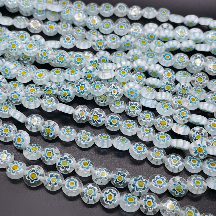 Муранское стекло голубое круг цветок  8 мм