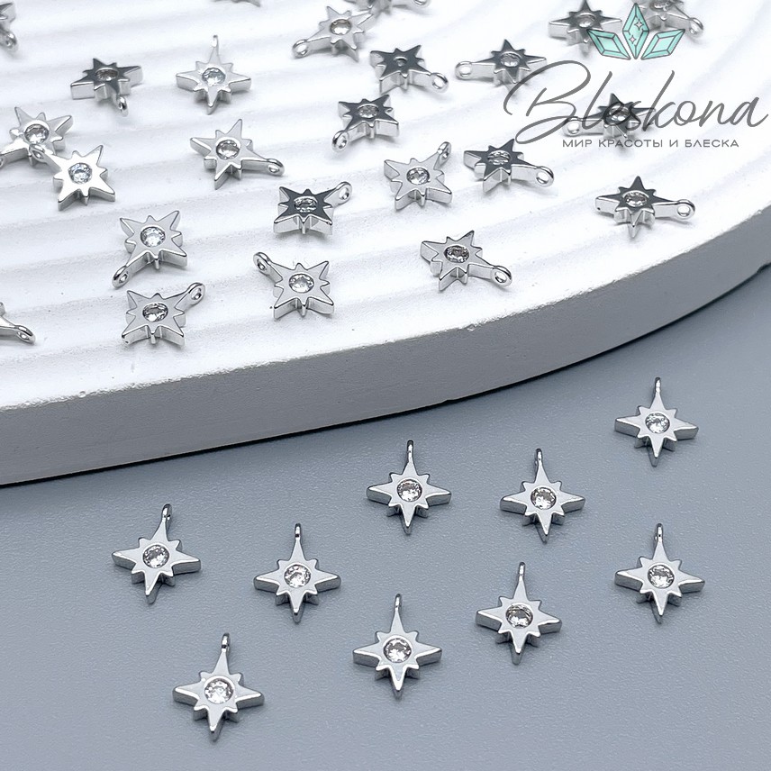 8,5*7 мм Цвет серебро, Подвеска Северная звезда циркон 