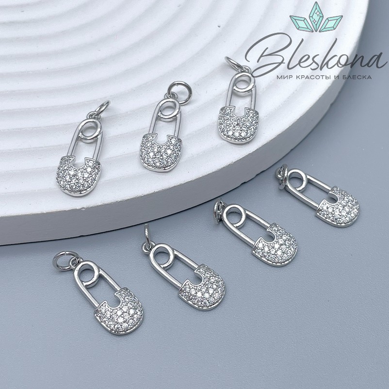 18,5*8 мм Цвет серебро, Подвеска Булавка с цирконами