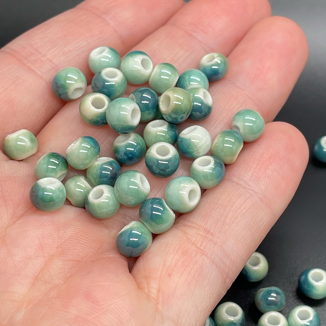 6,5 мм Бусина шар, керамика  цвет зеленый