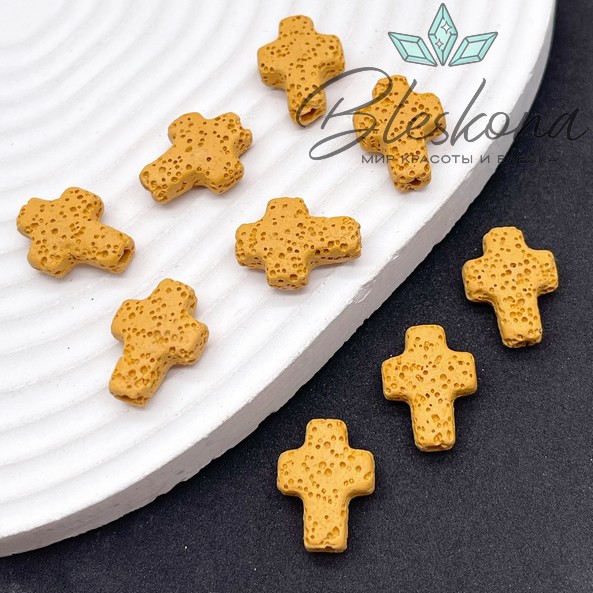 Лава Вулканическая Бусина крест горчичный 17*13 мм