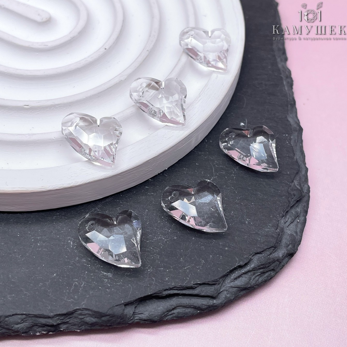 16,5*14 мм, Подвеска сердце стекло белое уп. 2 шт