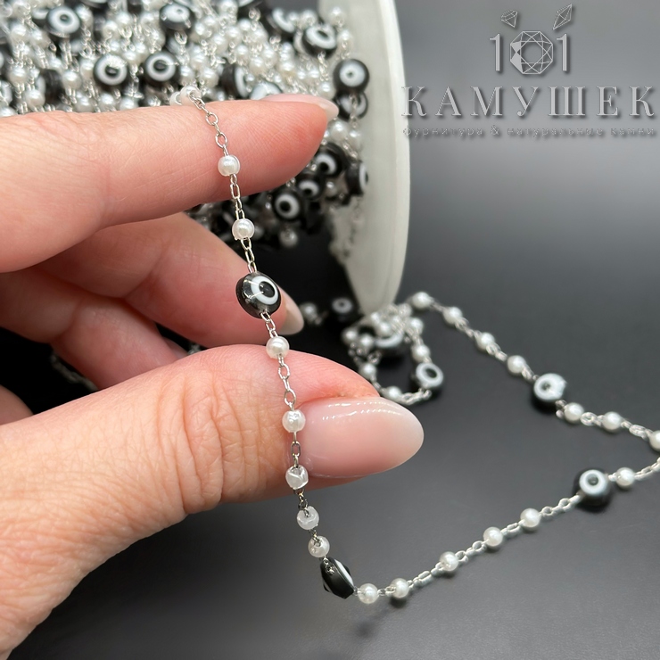 Цепь №271 цвет серебро 2*1,5 мм, глазик 6 мм