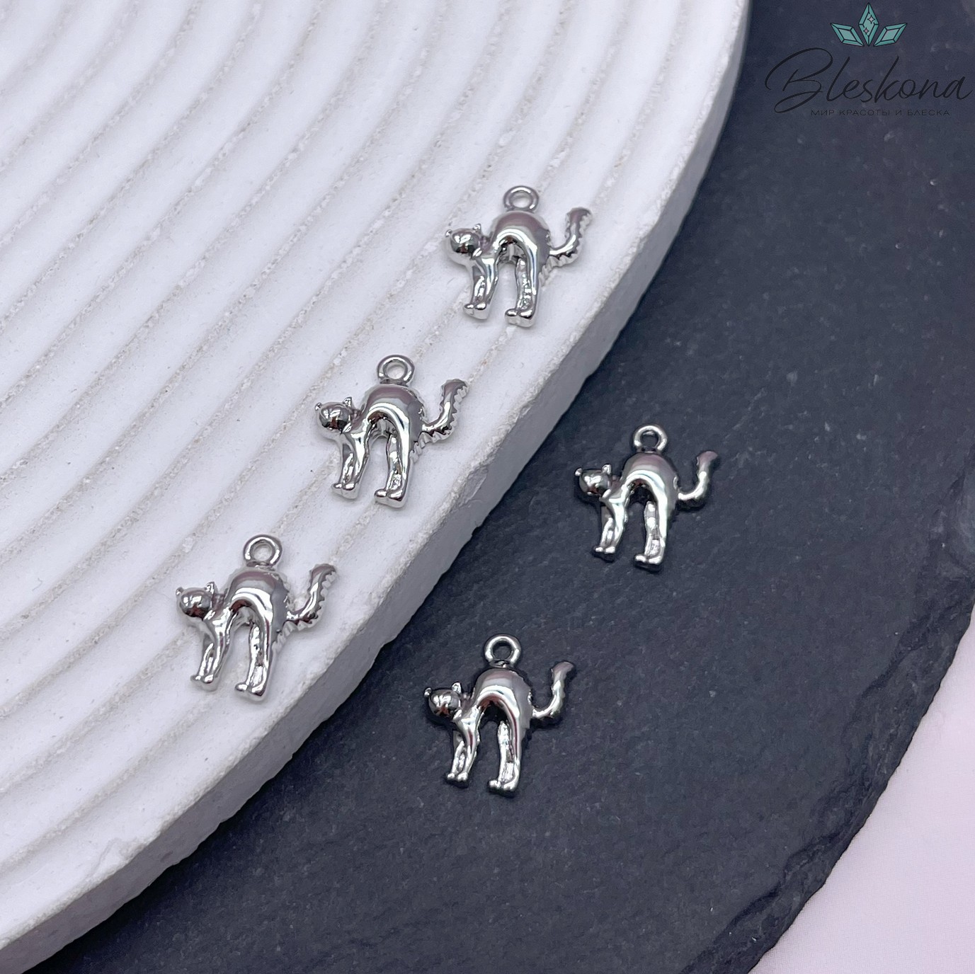 12 мм Цвет серебро, Подвеска кошка