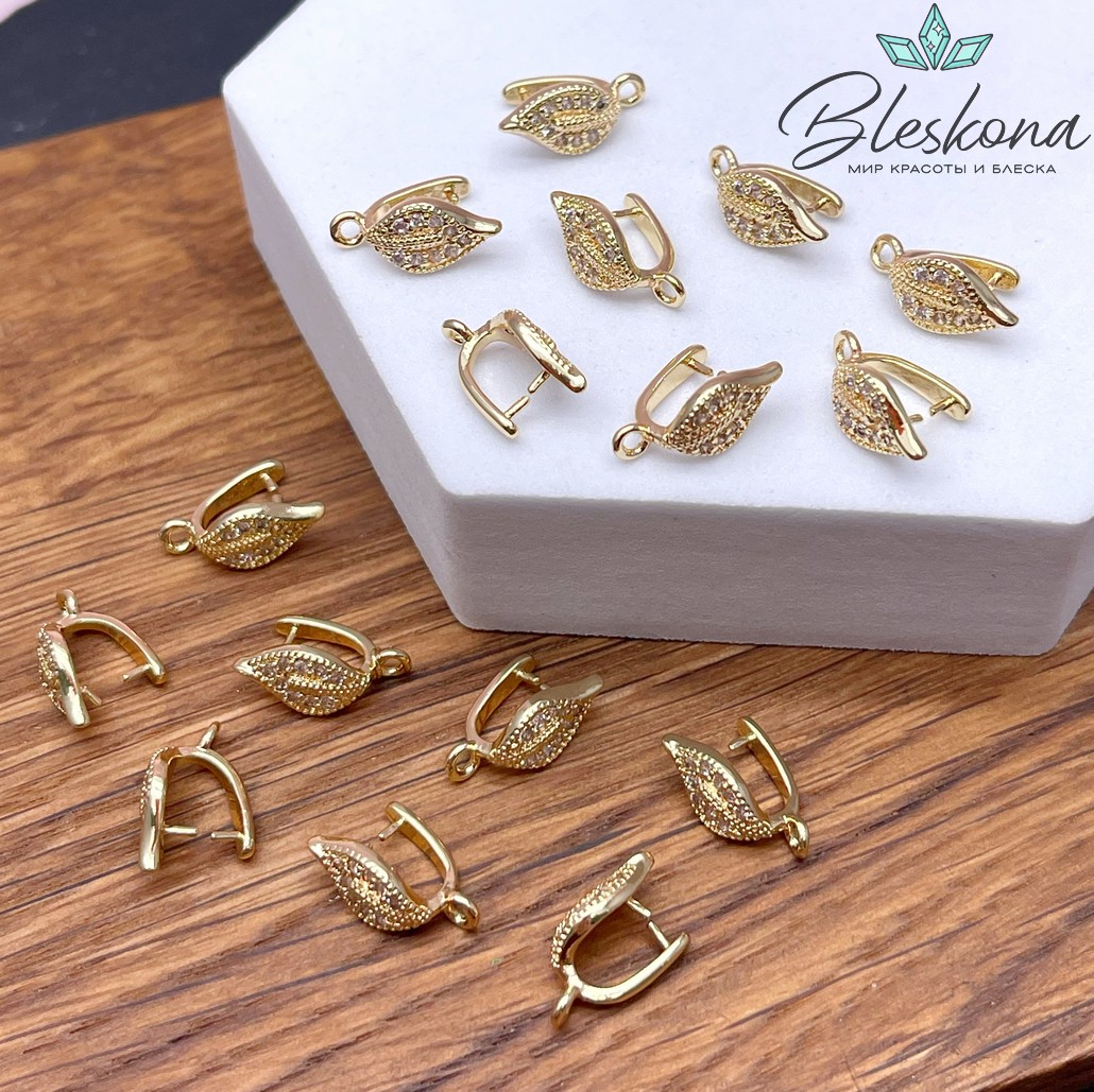 13,5*6,2 мм Цвет золото, Бейл Зажимной лист большой цирконы