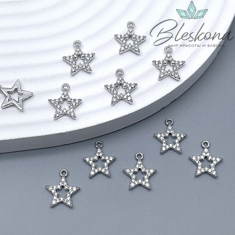 12*10 мм Цвет серебро, Подвеска Звезда контур цирконы