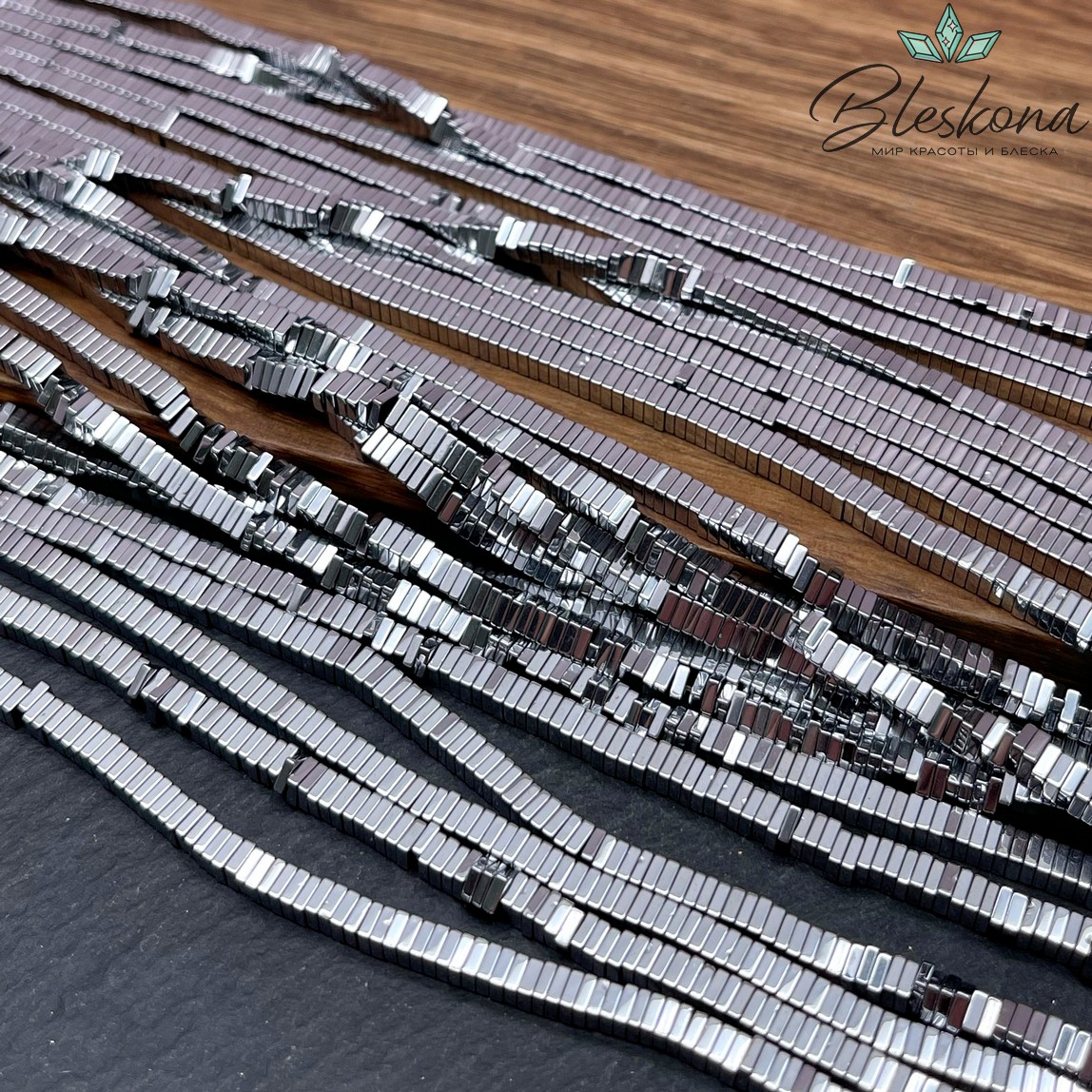 3 мм Гематин имитация, цвет темное серебро, квадрат