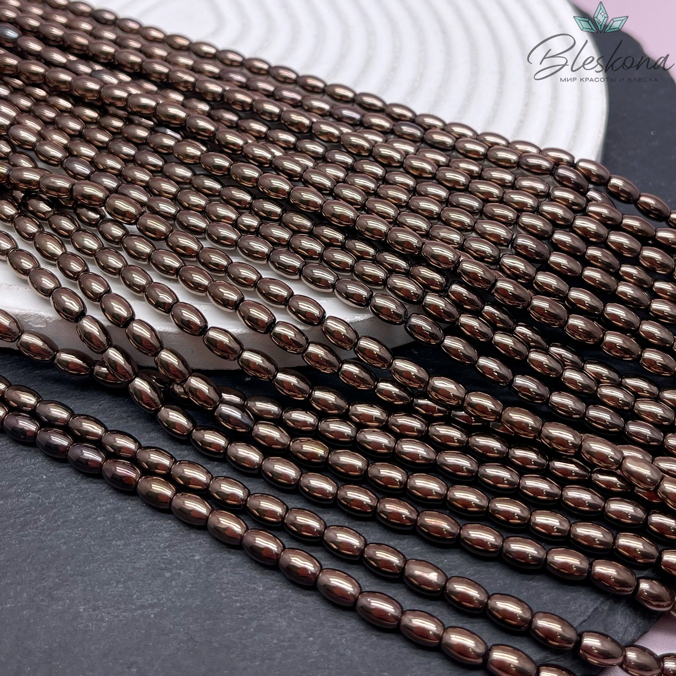 6*4 мм Гематин имитация, Рис коричневый (шоколадный)