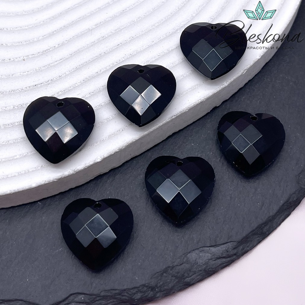 20 мм,Подвеска Сердце Черный Агат алмазная огранка