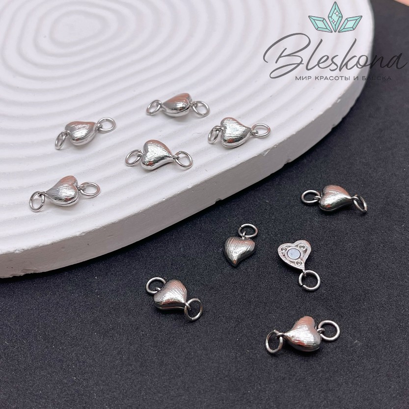 11,5*8 мм Цвет серебро, Замок Магнитный сердце фактурное