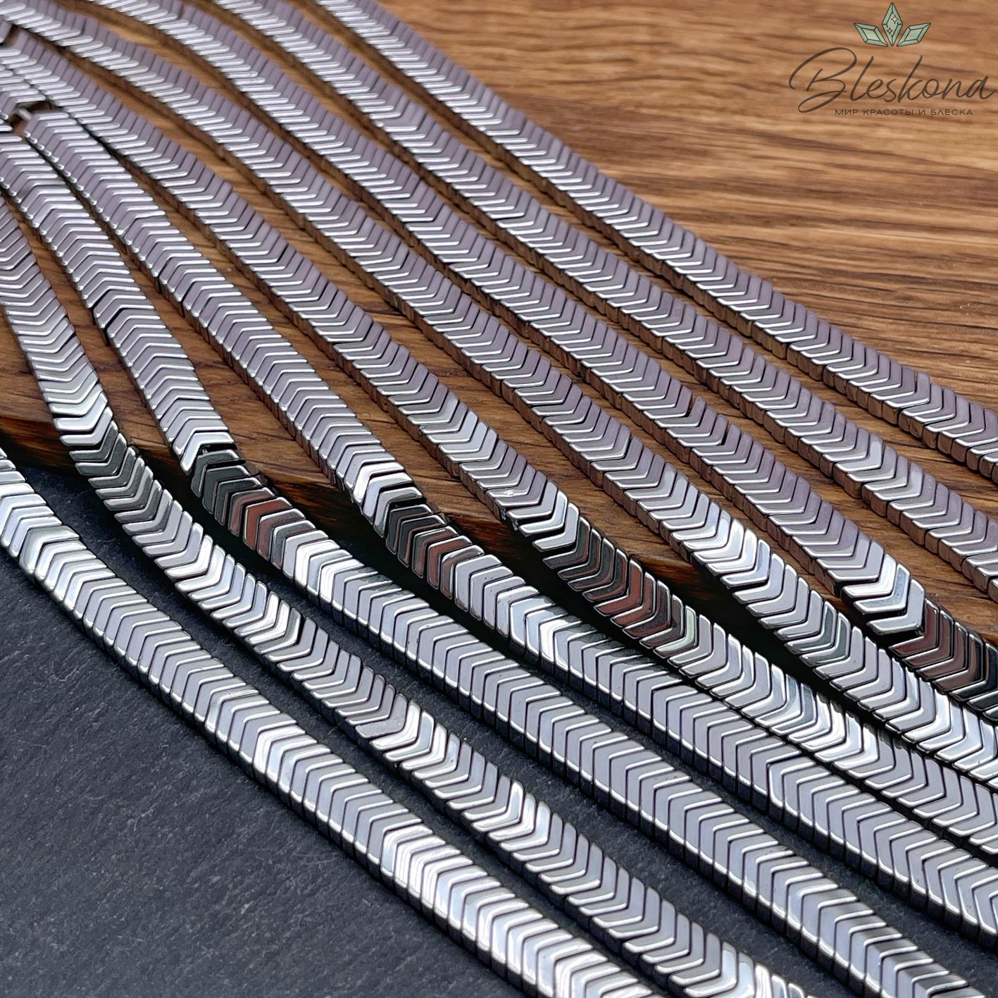 6*3мм Гематин имитация, цвет темное серебро, стрелки