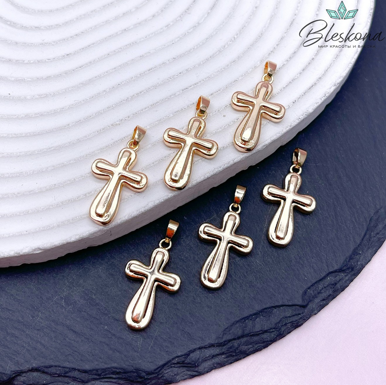 23*14 мм Цвет золото, Подвеска Крест гладкий двойной