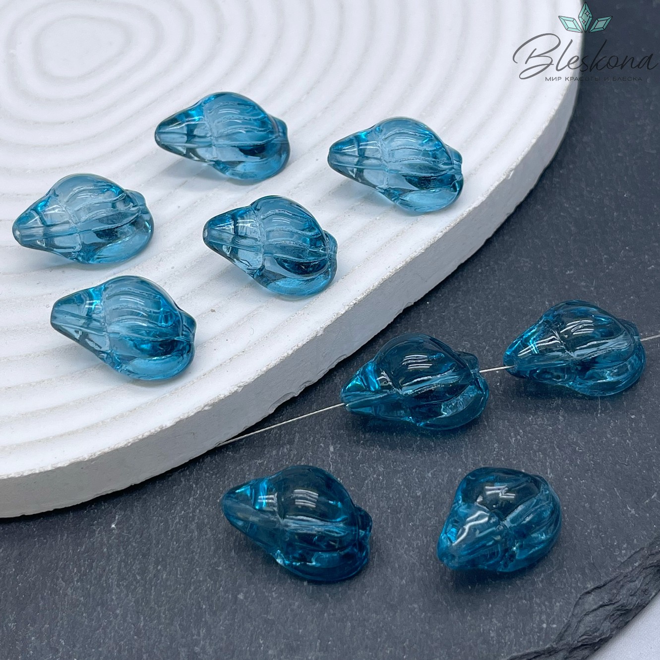 21*13 мм Бусина ракушка, цвет бирюзовый, уп.5 шт.