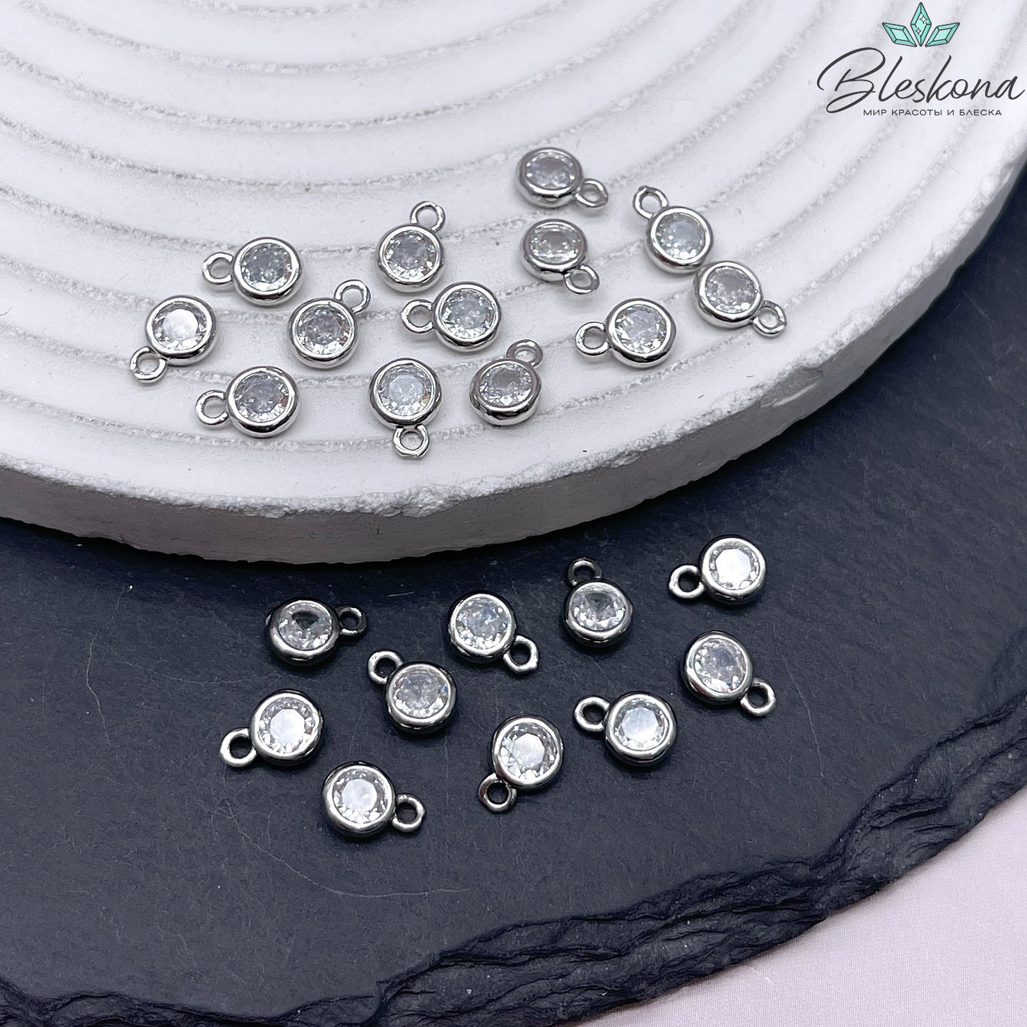 7,3*5,3 мм Цвет серебро, Подвеска Круг мини циркон