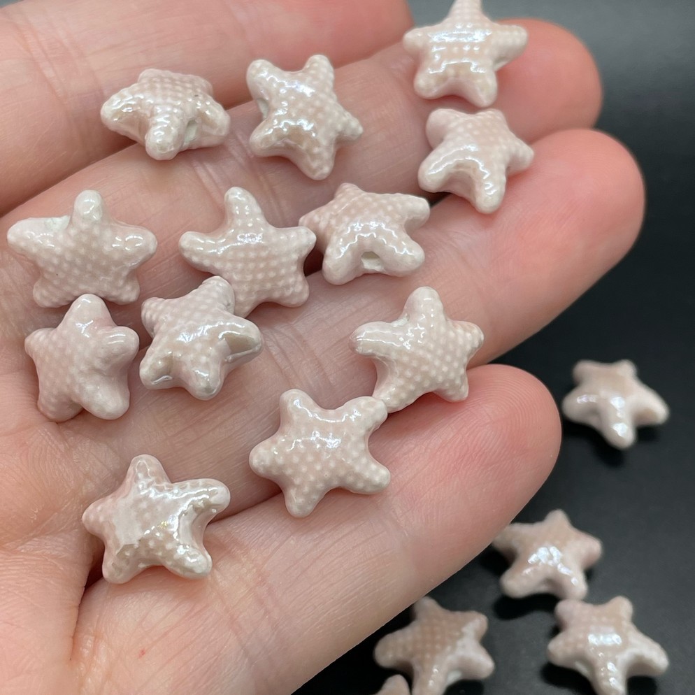 10 мм Бусина морская звезда мини , керамика цвет пудровый