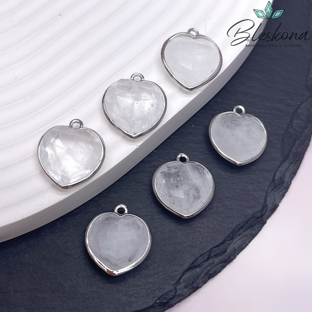 16,3*18,7мм,Цвет серебро,Подвеска Сердце Горный хрусталь огранка
