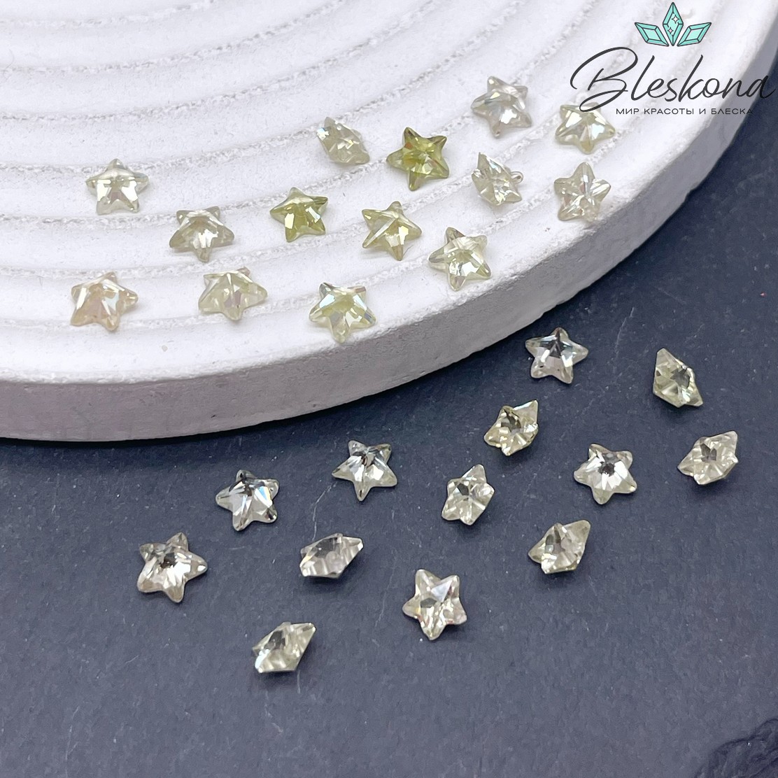 5 мм, Подвеска Циркон звезда светло-зеленая (кубический цирконий, фианит) 