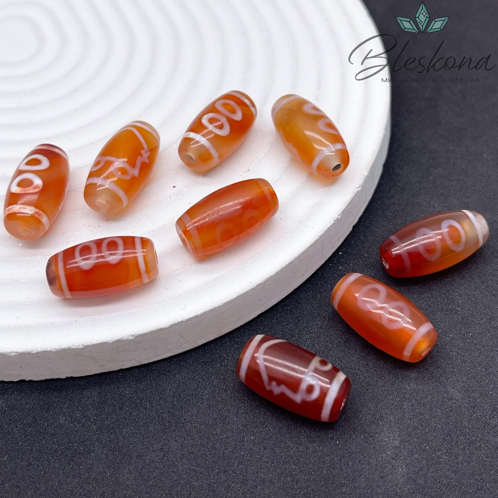 Бусина Дзи 2 глаза бело-коричневый бочонок №1 20*11мм