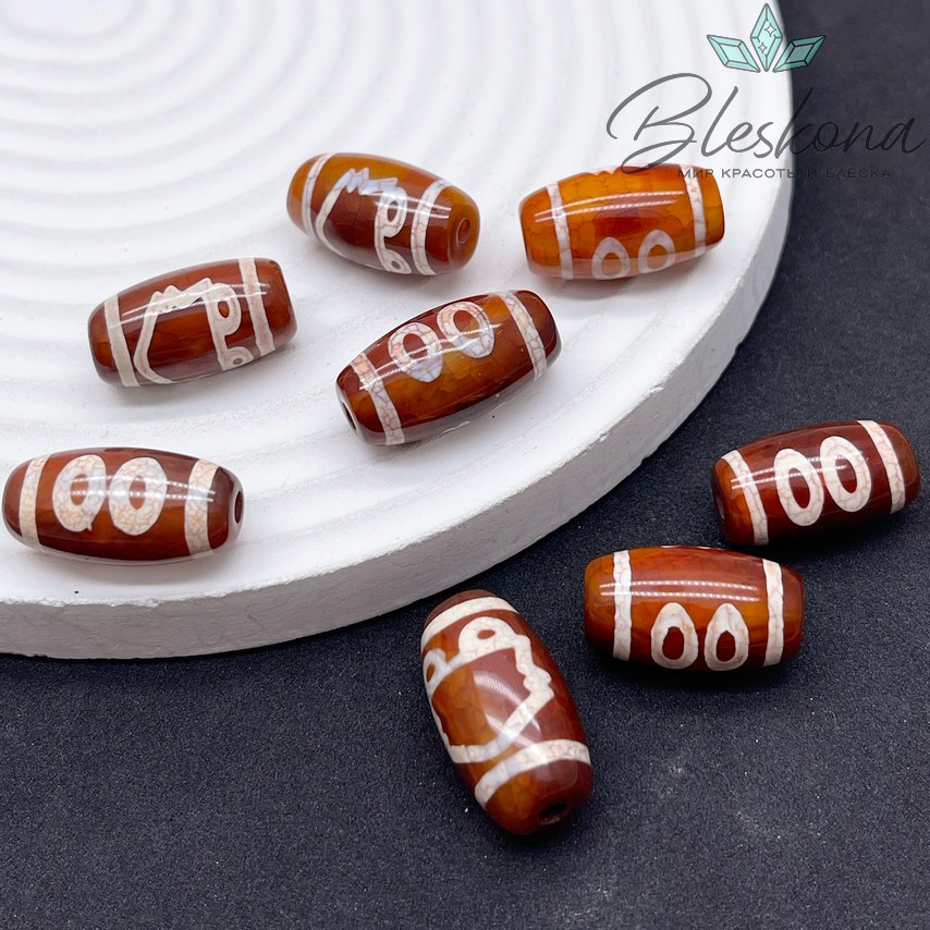 Бусина Дзи 2 глаза бело-коричневый бочонок 20*11мм