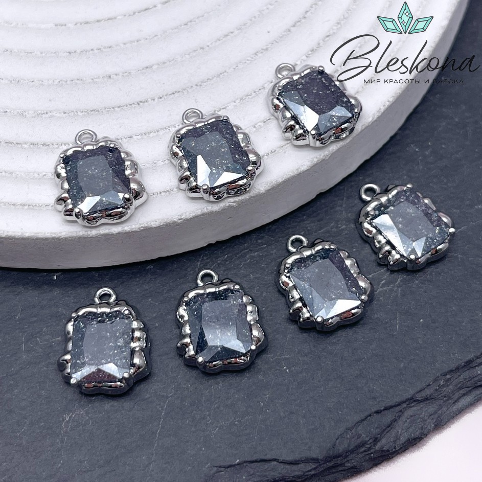 16*12,7 мм Цвет серебро, Подвеска черное сахарное стекло 