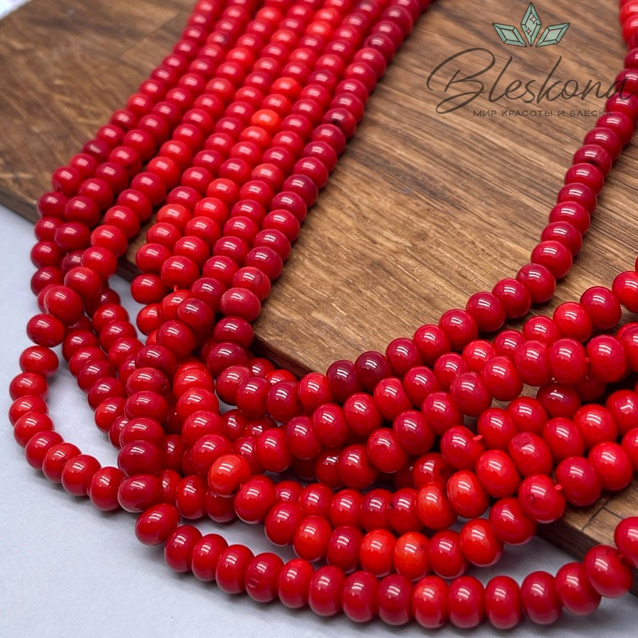 Коралл красный рондели (Коралловые водоросли) 5*7 мм