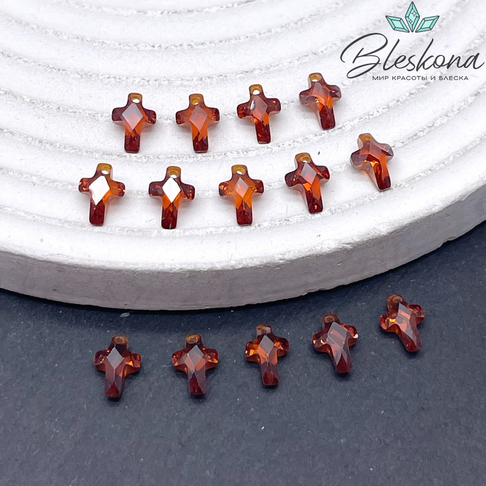 7*5 мм, Подвеска Циркон крест темно-оранжевый №1 (кубический цирконий, фианит) 