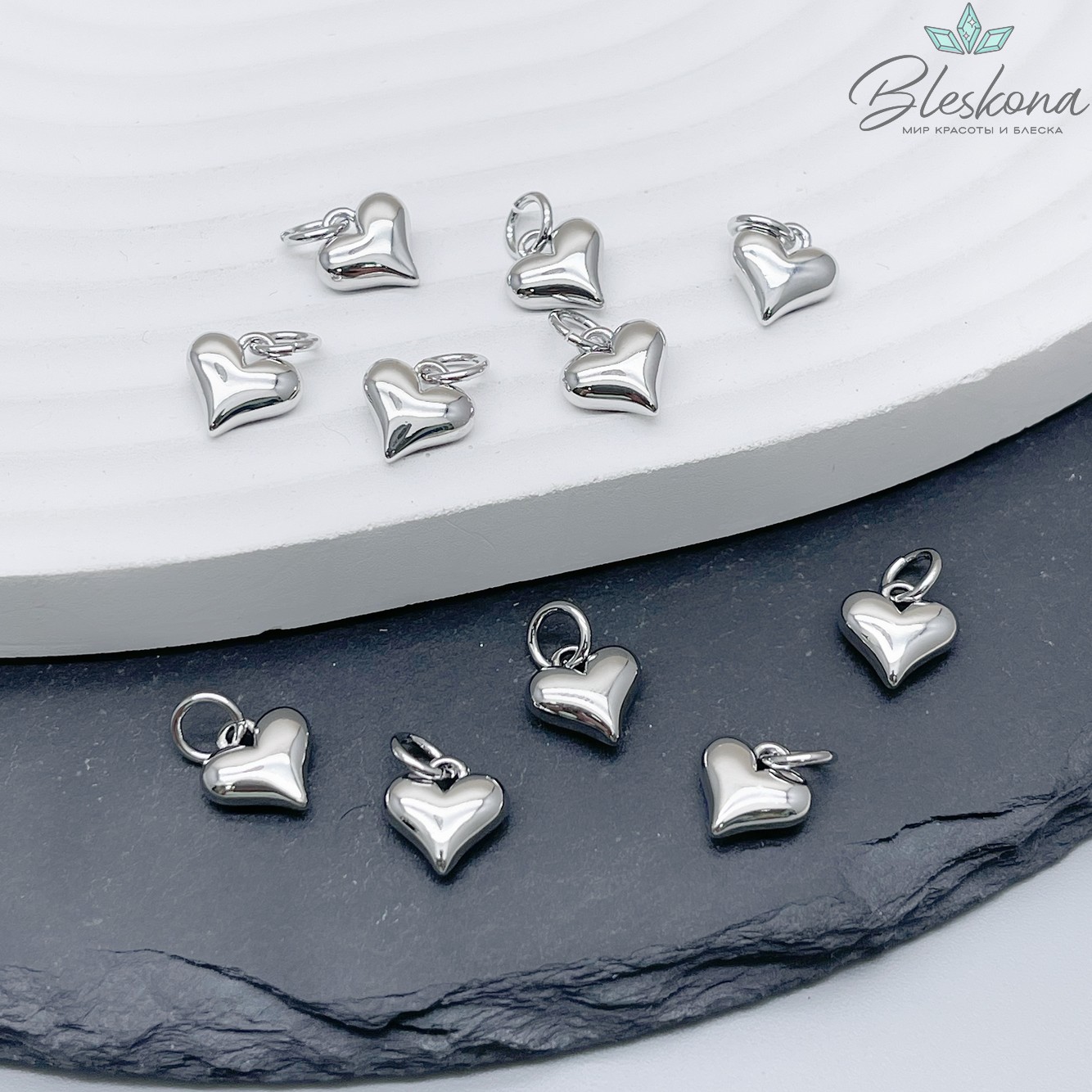 8,5*8 мм Цвет серебро, Подвеска сердце пухлое
