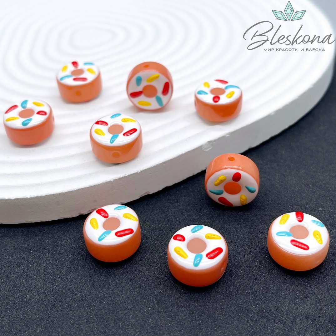 8*15 мм Бусина пончик коричневый посыпка