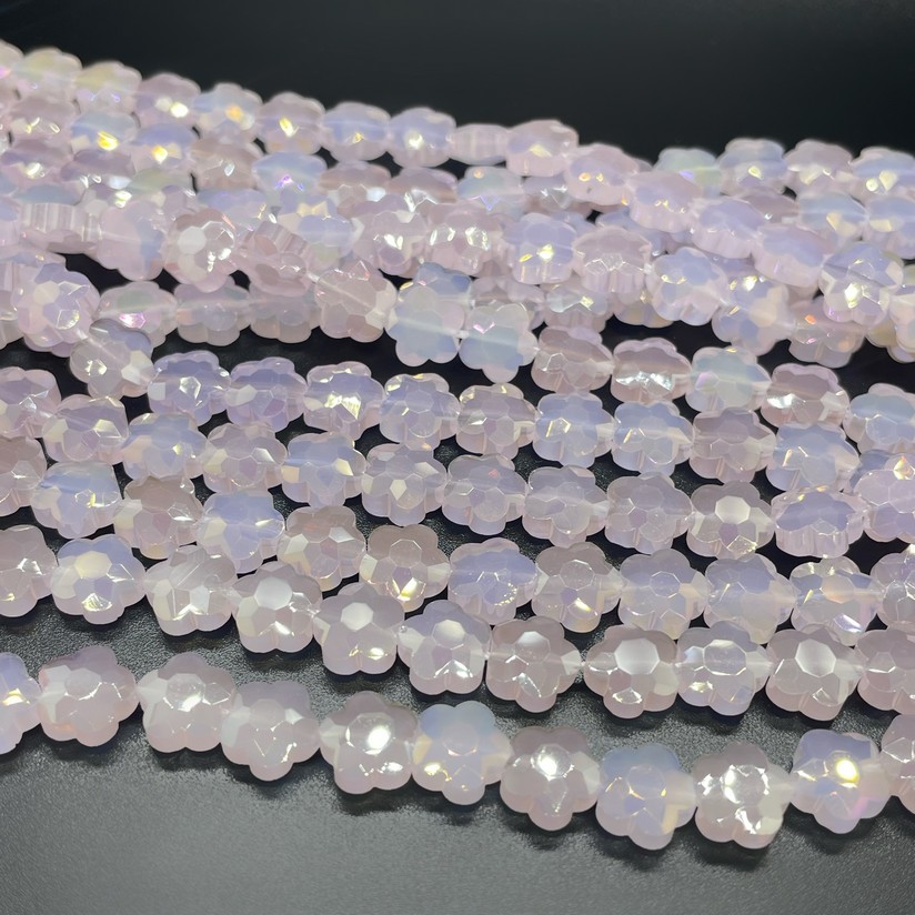 8 мм Стекло Lux, цветок, цвет розовый с переливом 