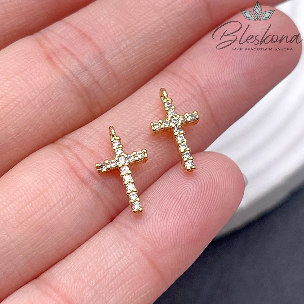 14*7,7 мм Цвет золото, Подвеска мини крест с цирконами 