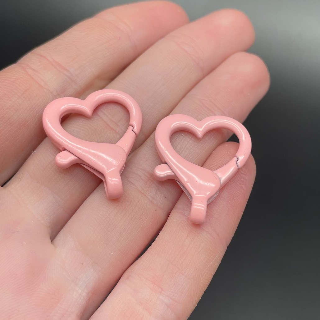22*26мм , Замок крупный сердце бледно-розовая  эмаль 