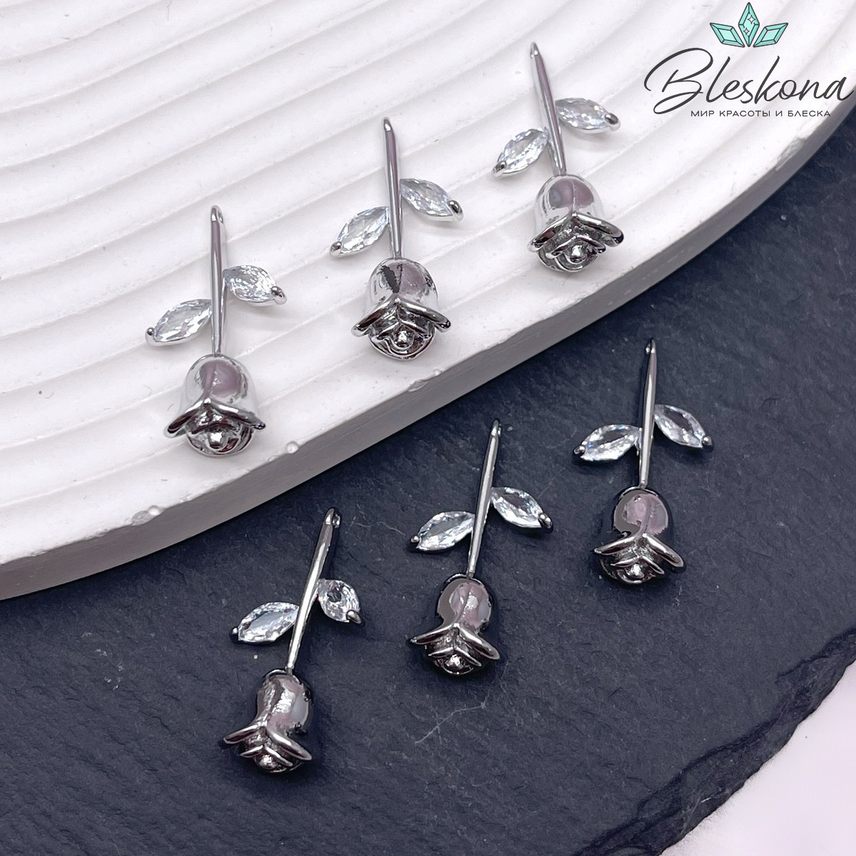 22,7*12,5 мм Цвет серебро, Подвеска Роза цирконы