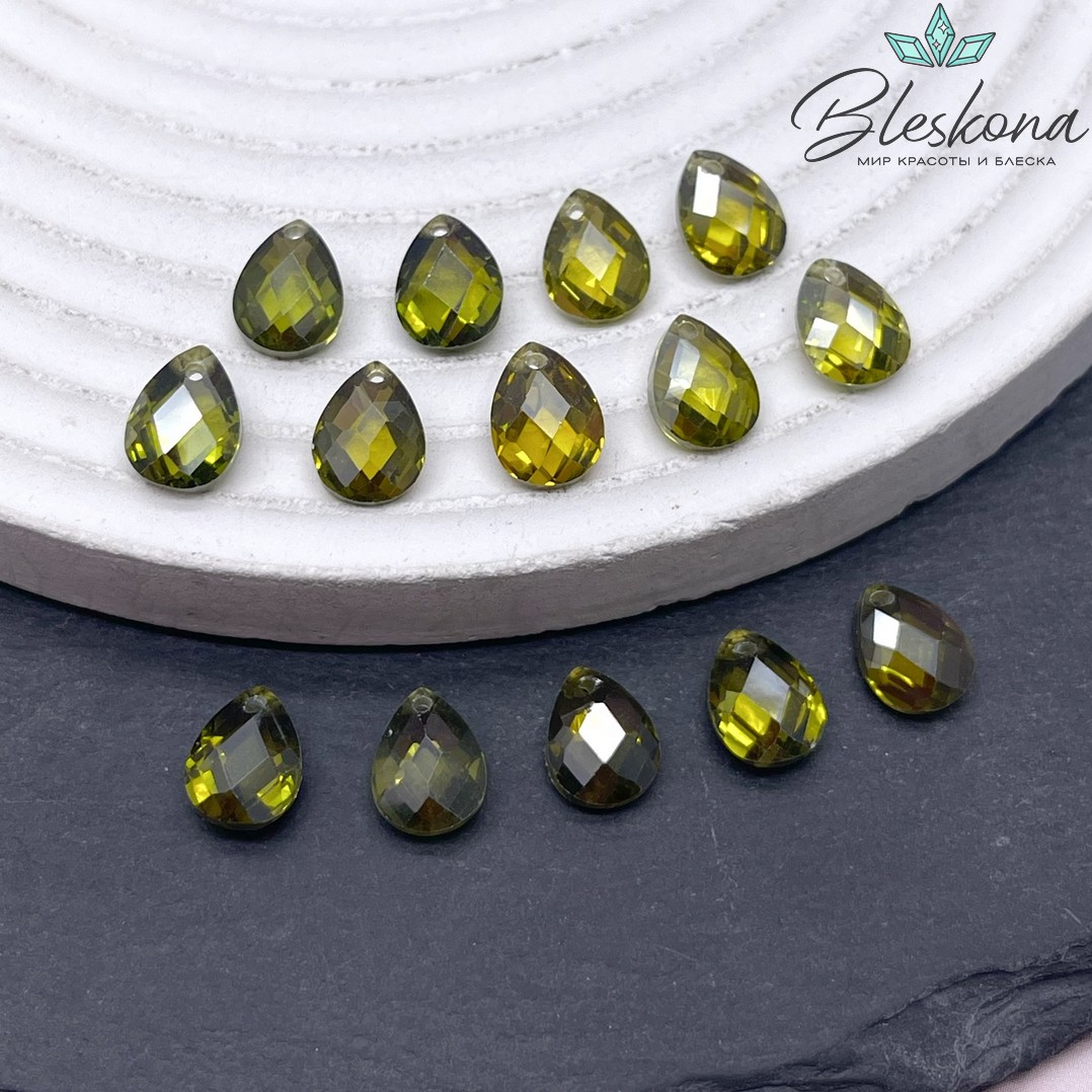 9*6 мм, Подвеска Циркон капля зеленая (кубический цирконий, фианит) 