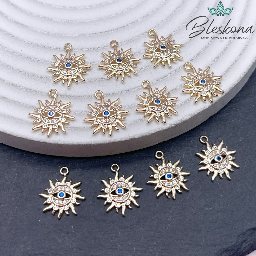 15,5*13,3 мм Цвет золото, Подвеска Солнце глаз с цирконами