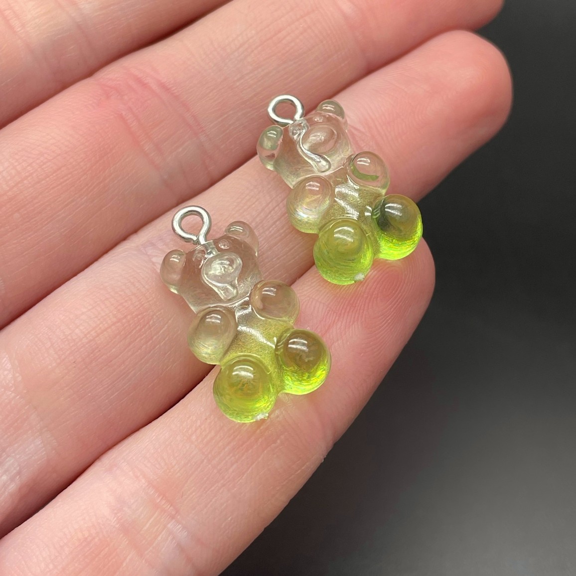 12*21,5мм, Цвет серебро, Подвеска Мишка прозрачно-зеленый