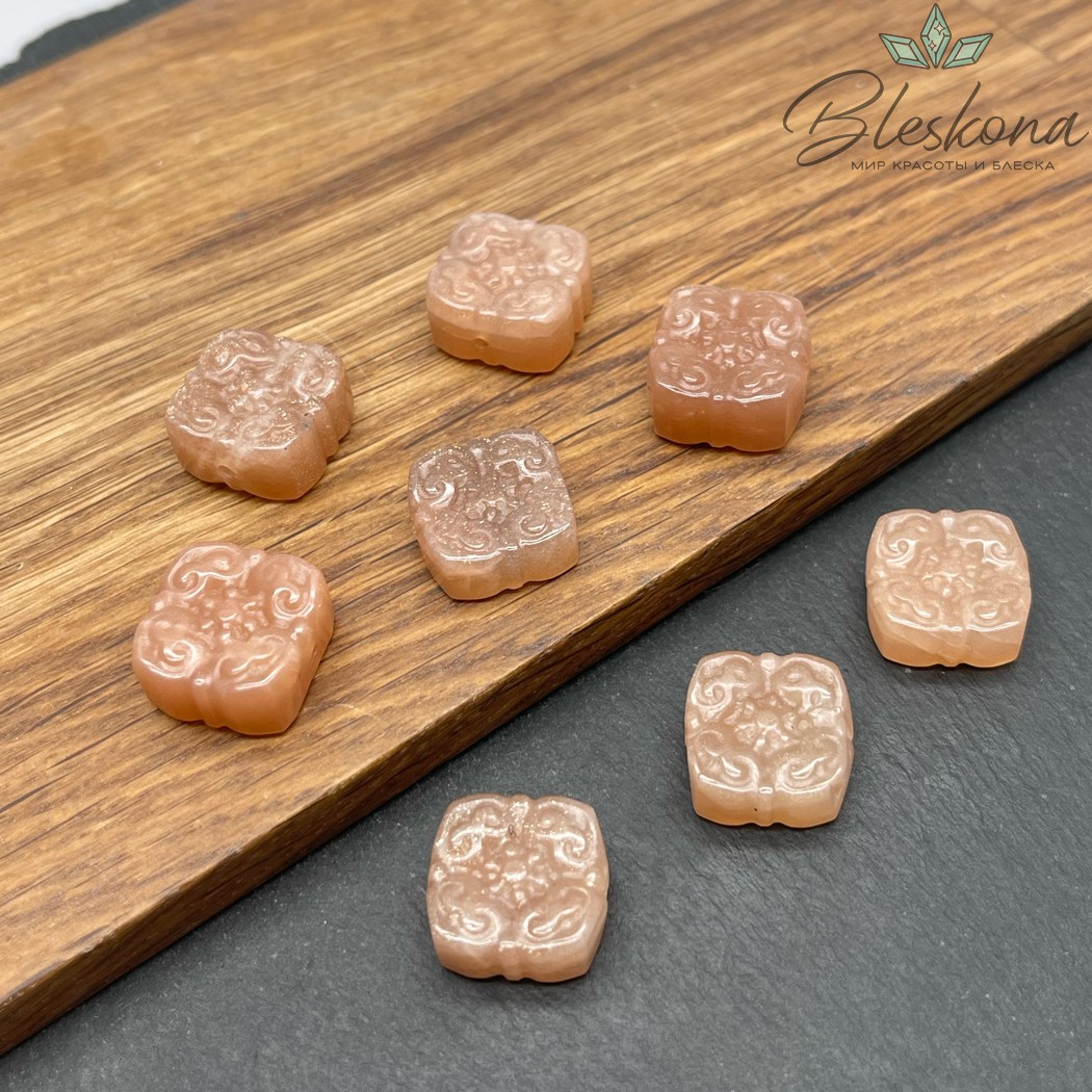 Резная Бусина квадрат Узор Солнечный камень 14*15 мм