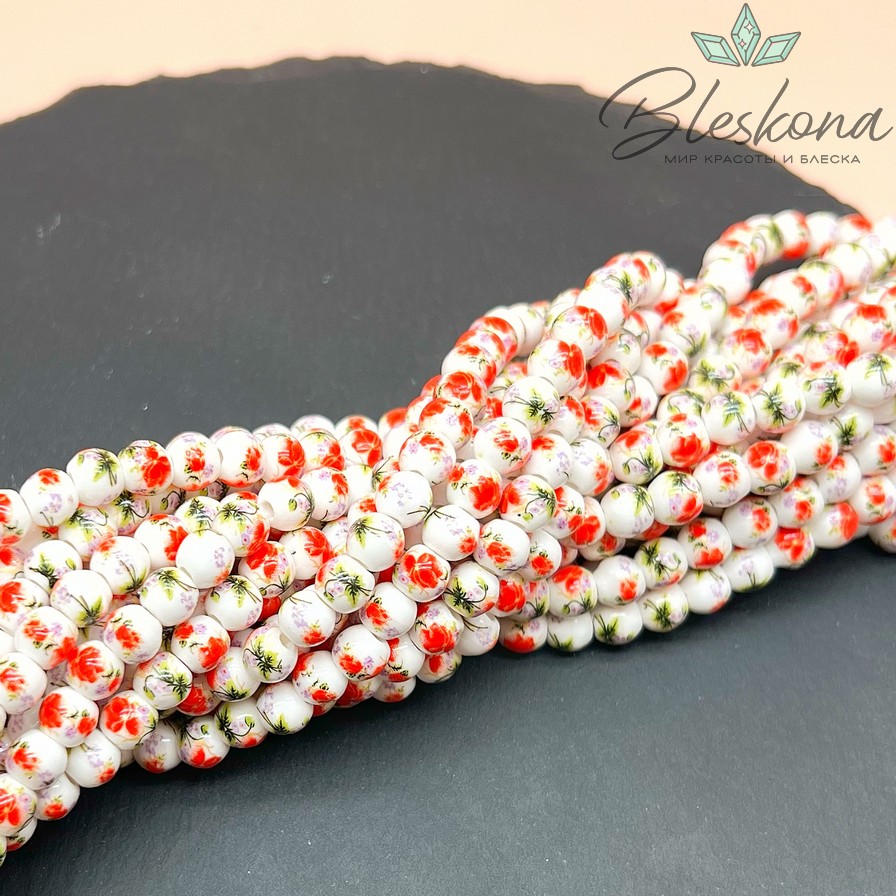 6 мм Керамика Бусина роспись гжель №19