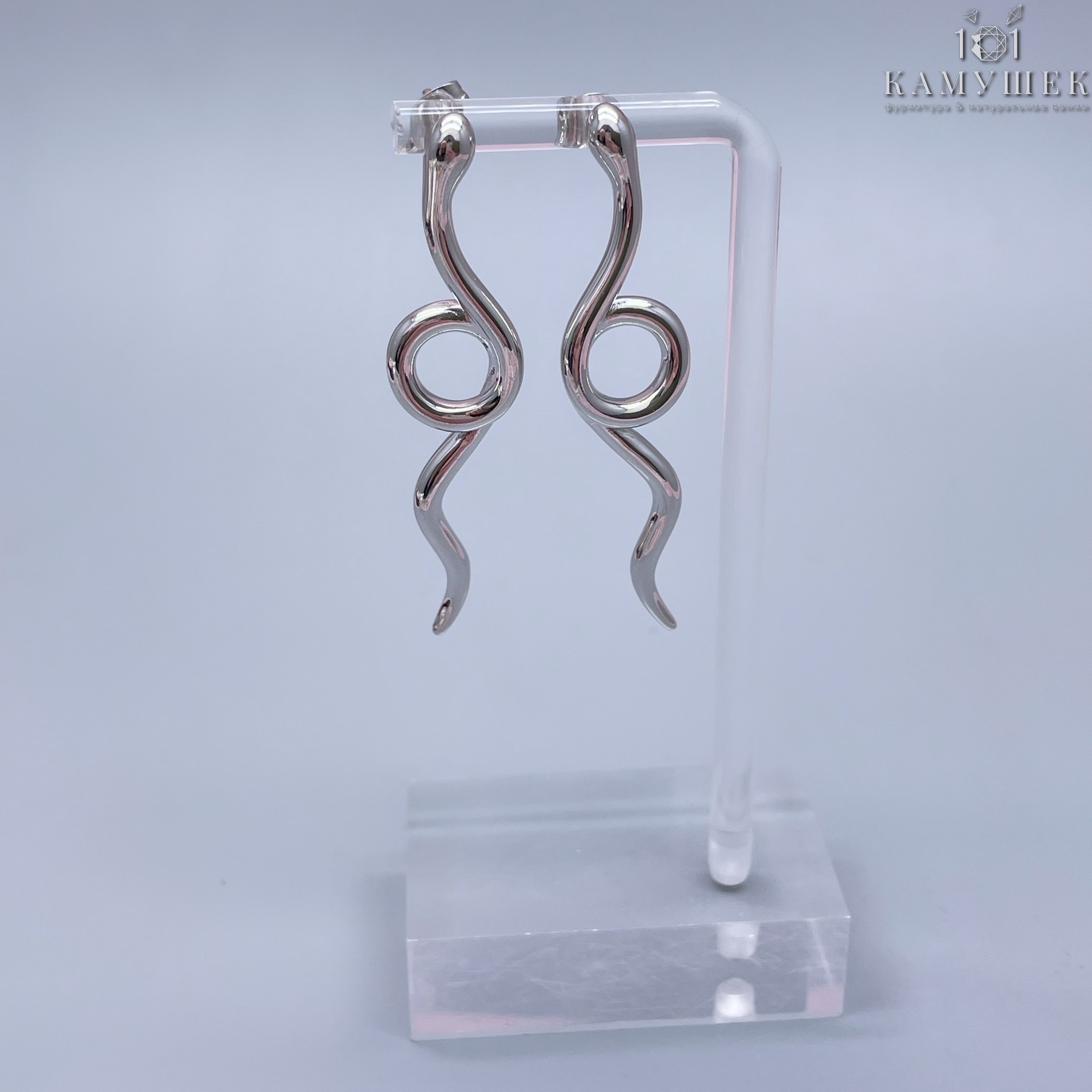 58*13,5 мм Цвет серебро, Пусеты змея гладкая