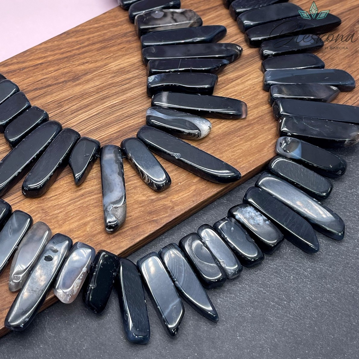 Агат черный с прожилками бруски (20-45)*(9-11) мм