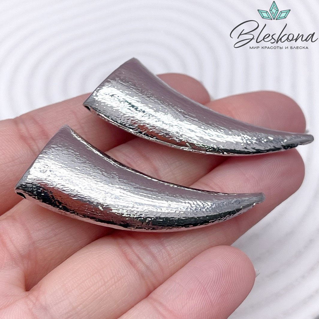 18*42мм Цвет серебро, Бусина клык объемный фактурный