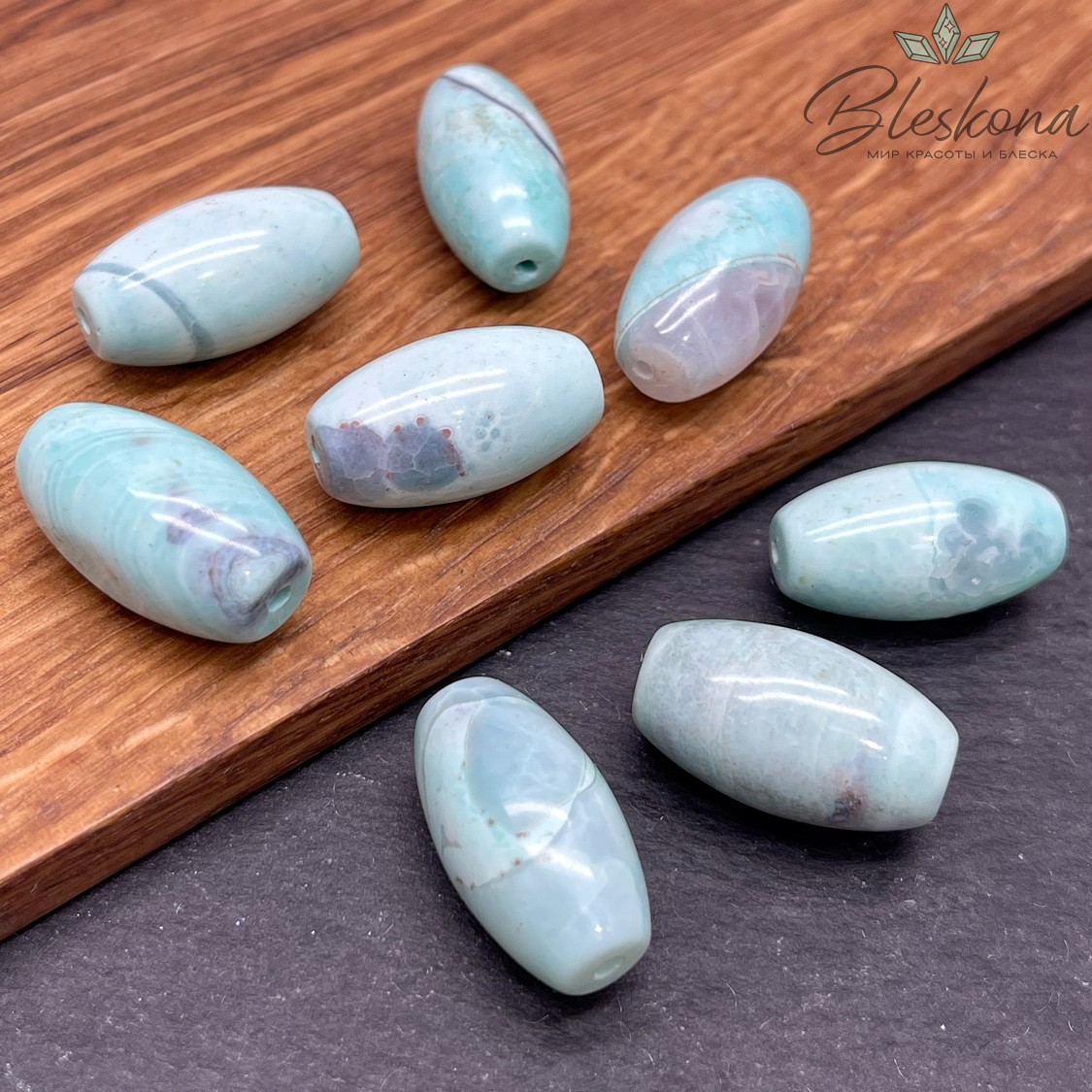 Дзи природные бирюзовые 25*13,5 мм