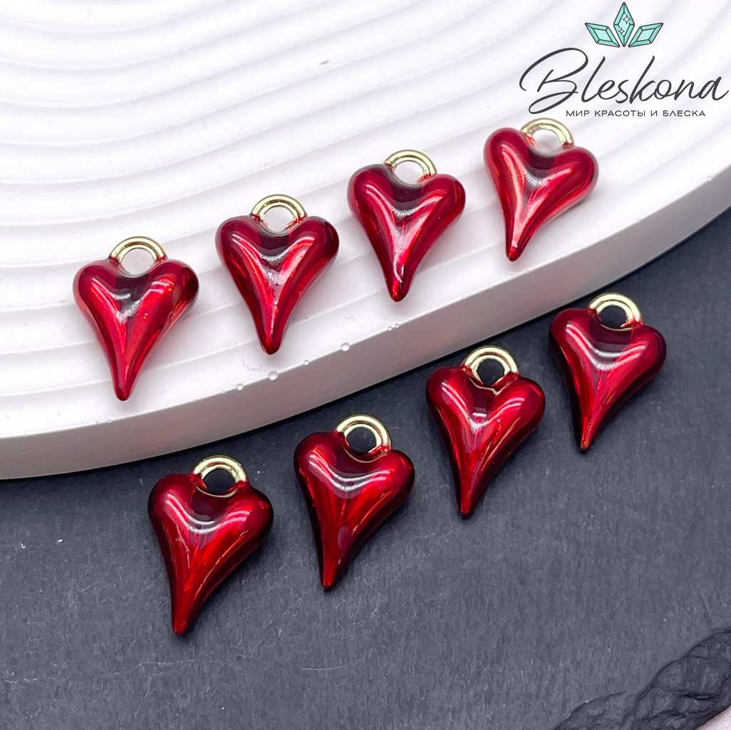 18*12,5 мм Цвет золото, Подвеска Сердце красная эмаль 