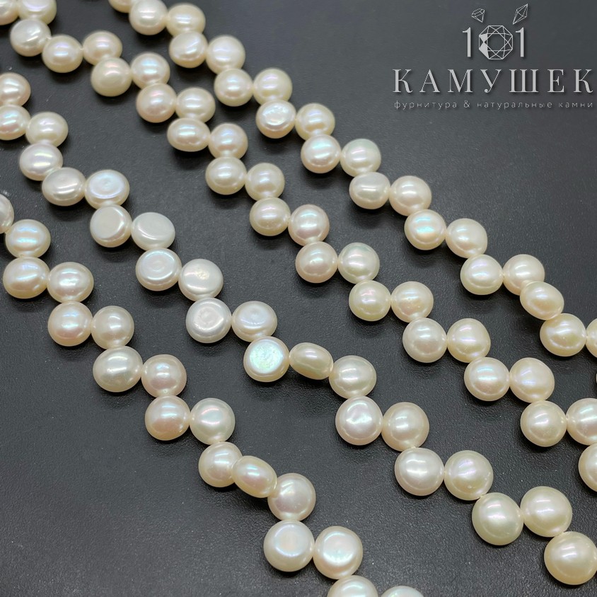 Жемчуг полусфера белый косичка 6 мм