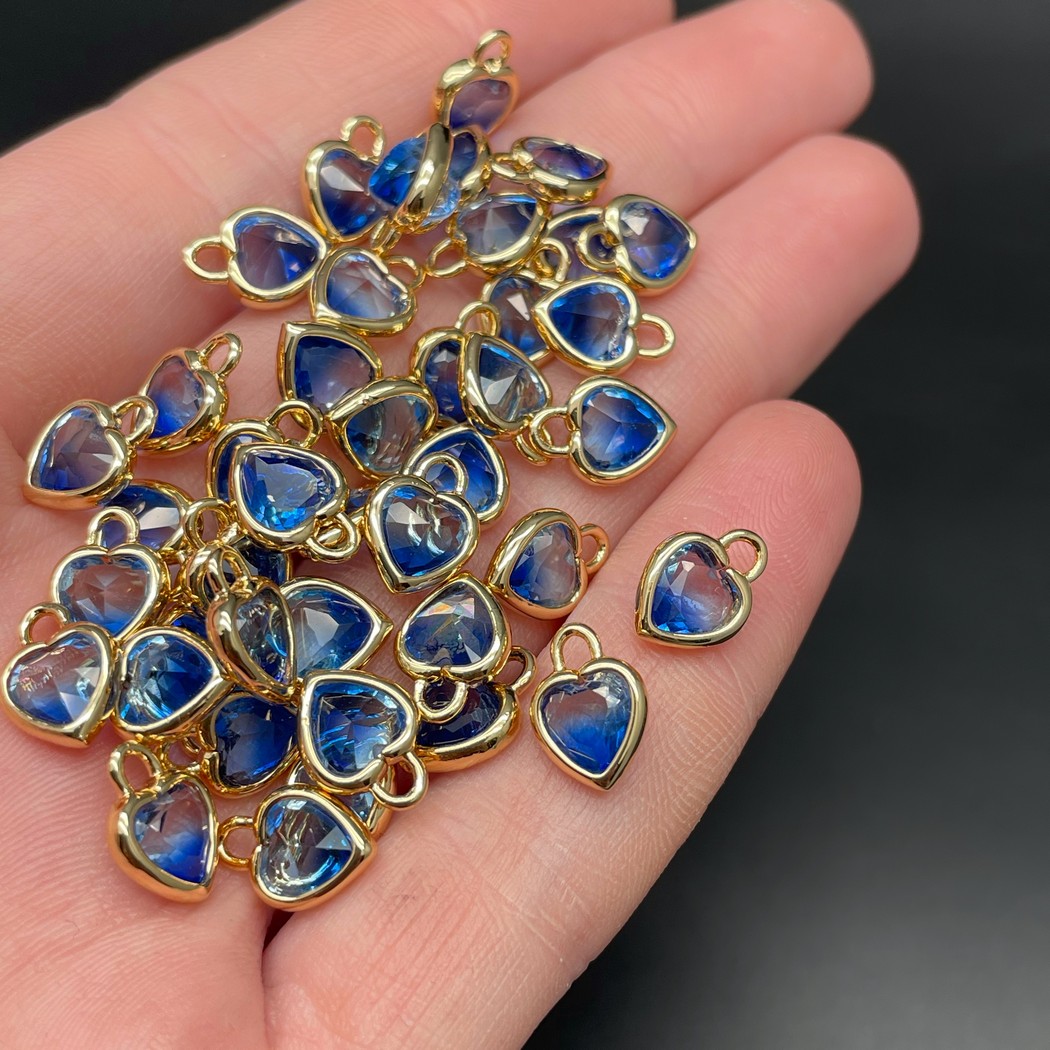 7,5 мм, Цвет золото, Подвеска сердце стекло синее